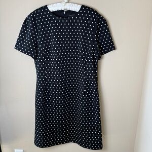 Ann Taylor Dot Short Sleeve Sheath Dress Womens 14 Black Office Work Knee Length